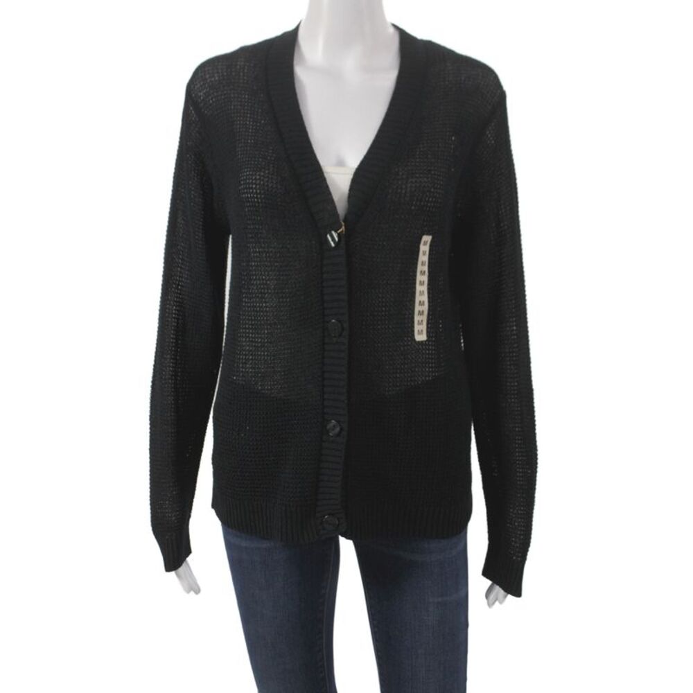 Muji Womens Cardigan Black V-Neck Long Sleeve 36% Polyester Size M